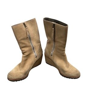 Sorel After Hours Wedge Boots Women 10 Tan Suede Side Zip NL2563-213